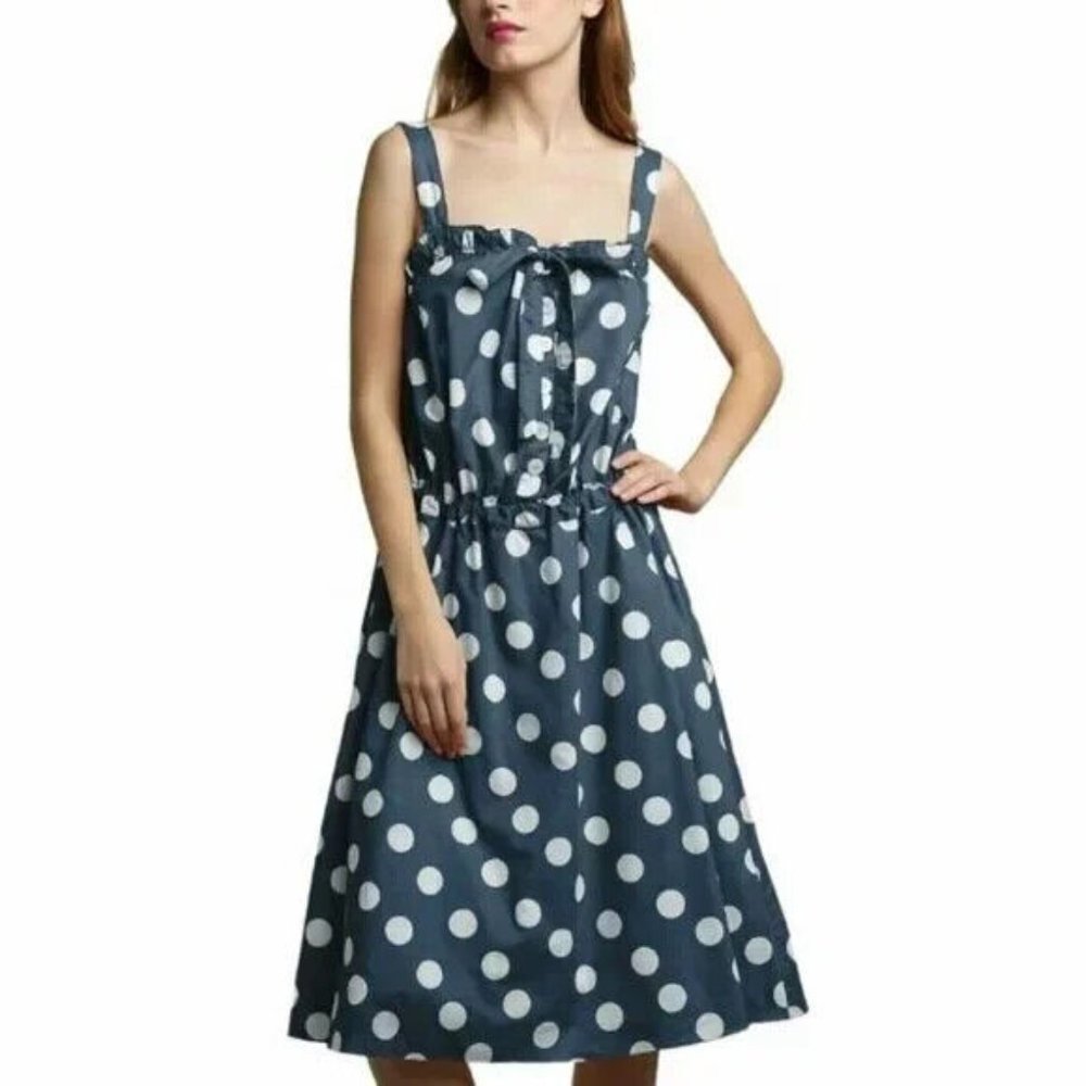 Marc by Marc Jacobs Blue White Polka Dot Button Front A-Line Sleeveless Dress XS